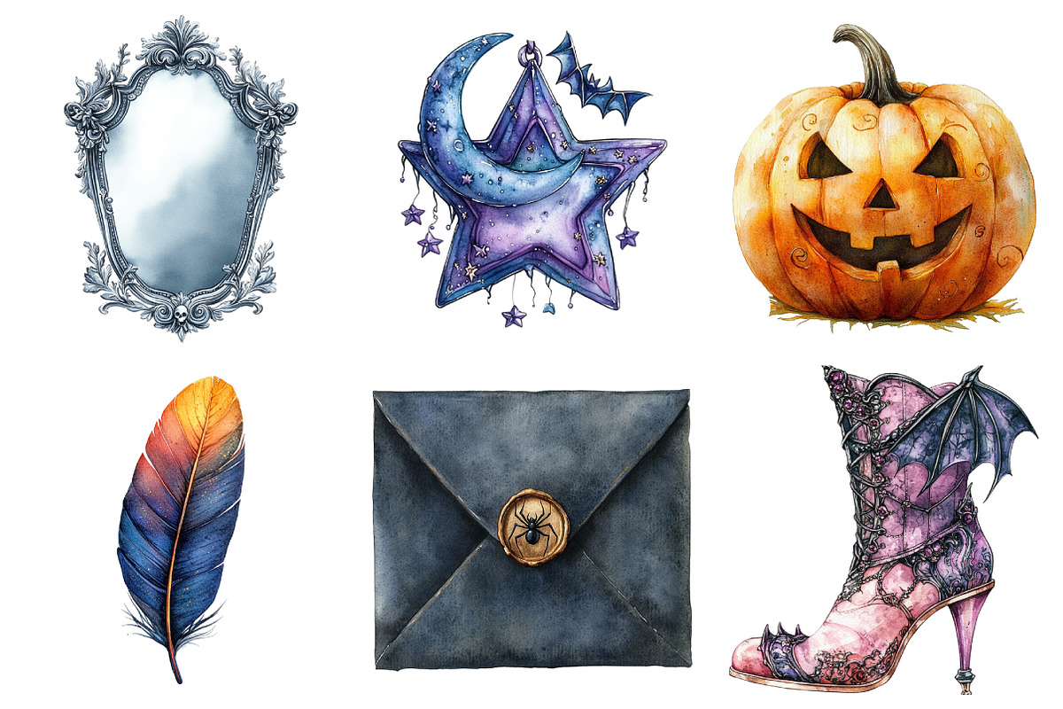 Watercolor Elegant Halloween Clipart, an Illustration by Daily.Designs (Photo 2 of 5)