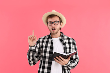 Concept of people with young man on pink background, a Person Photo by AtlasStudio PRO