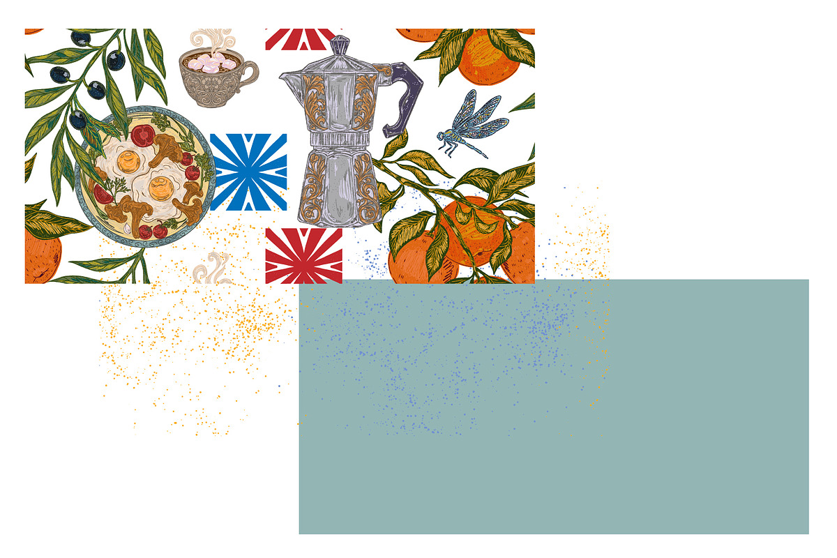 Mediterranean Breakfast Coffee Seaml, a Pattern Graphic by NayaChu (Photo 6 of 10)