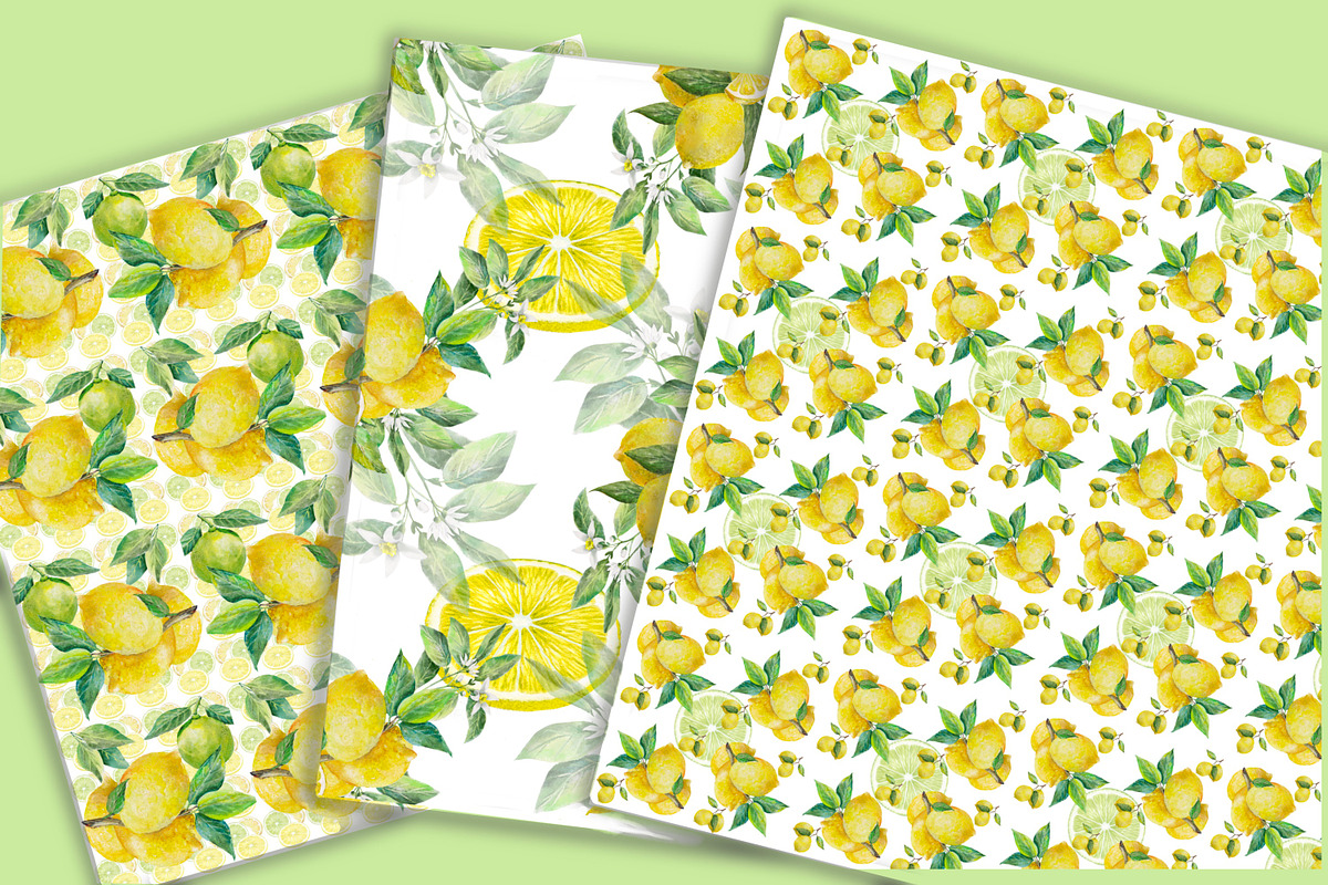 Lemons and limes Digital Paper Pack, a Pattern Graphic by AkvarelRiver (Photo 3 of 5)
