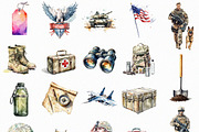 Watercolor Military Clipart (PNG), an Object Illustration by DesignBTF (Thumbnail 2 of 6)