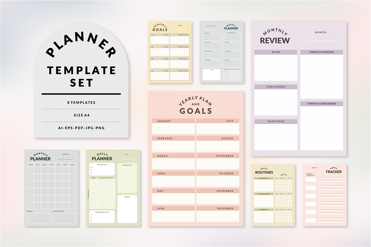 Colorful Planner Template Set, a Stationery Template by Artflorara (Photo 1 of 7)