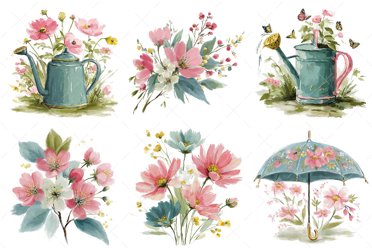 Whimsical Spring Watercolor Clipart, an Illustration by Craft Nest (Photo 4 of 7)