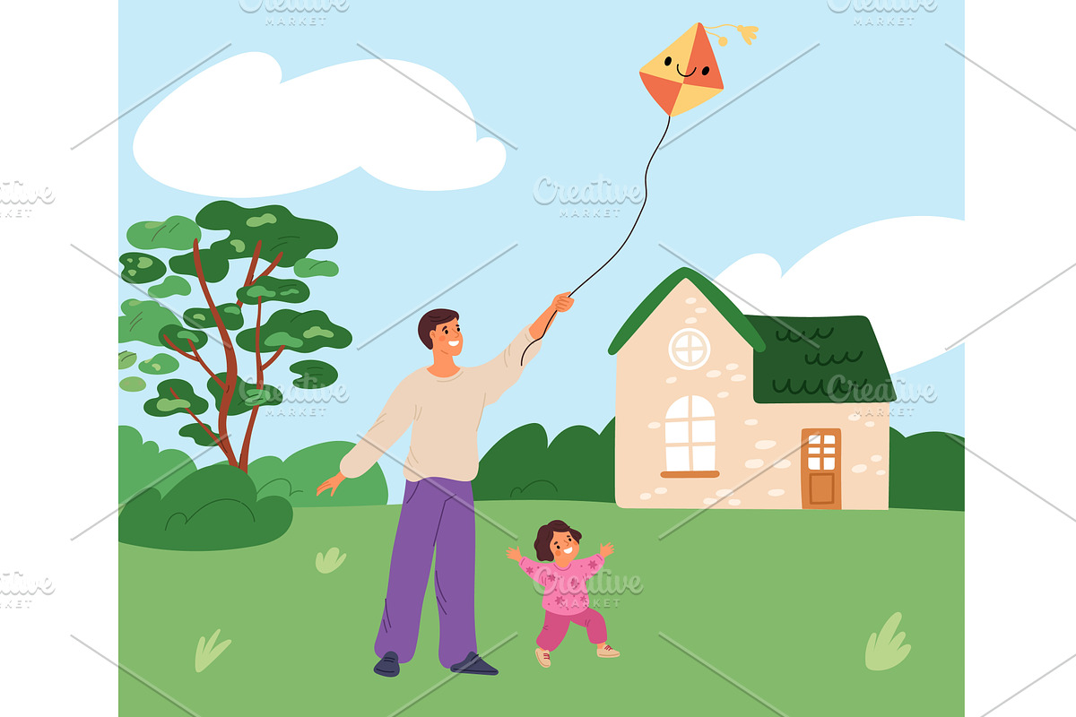 Young father and child fly kite on, a Person Illustration by Vectorbuum