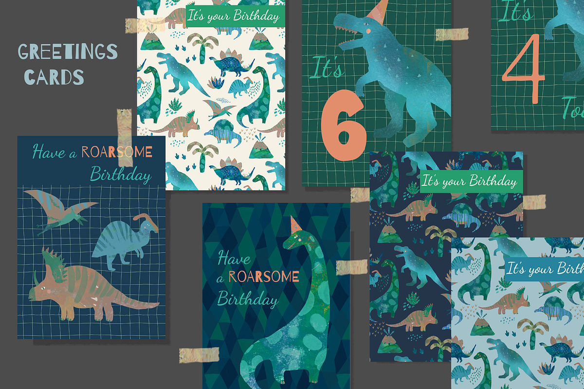 DINOSAUR watercolor pattern, a Pattern Graphic by watercolor kamill (Photo 7 of 11)
