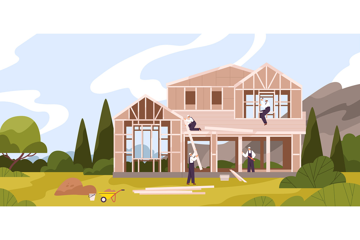 Builders constructing modern houses, a Person Illustration by Good Studio (Photo 3 of 5)