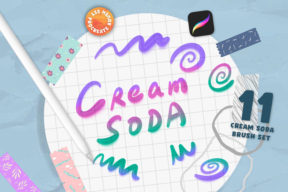 11 Cream Soda Procreate Brush Set, a Brush Add-On by itefan Studio (Photo 1 of 3)