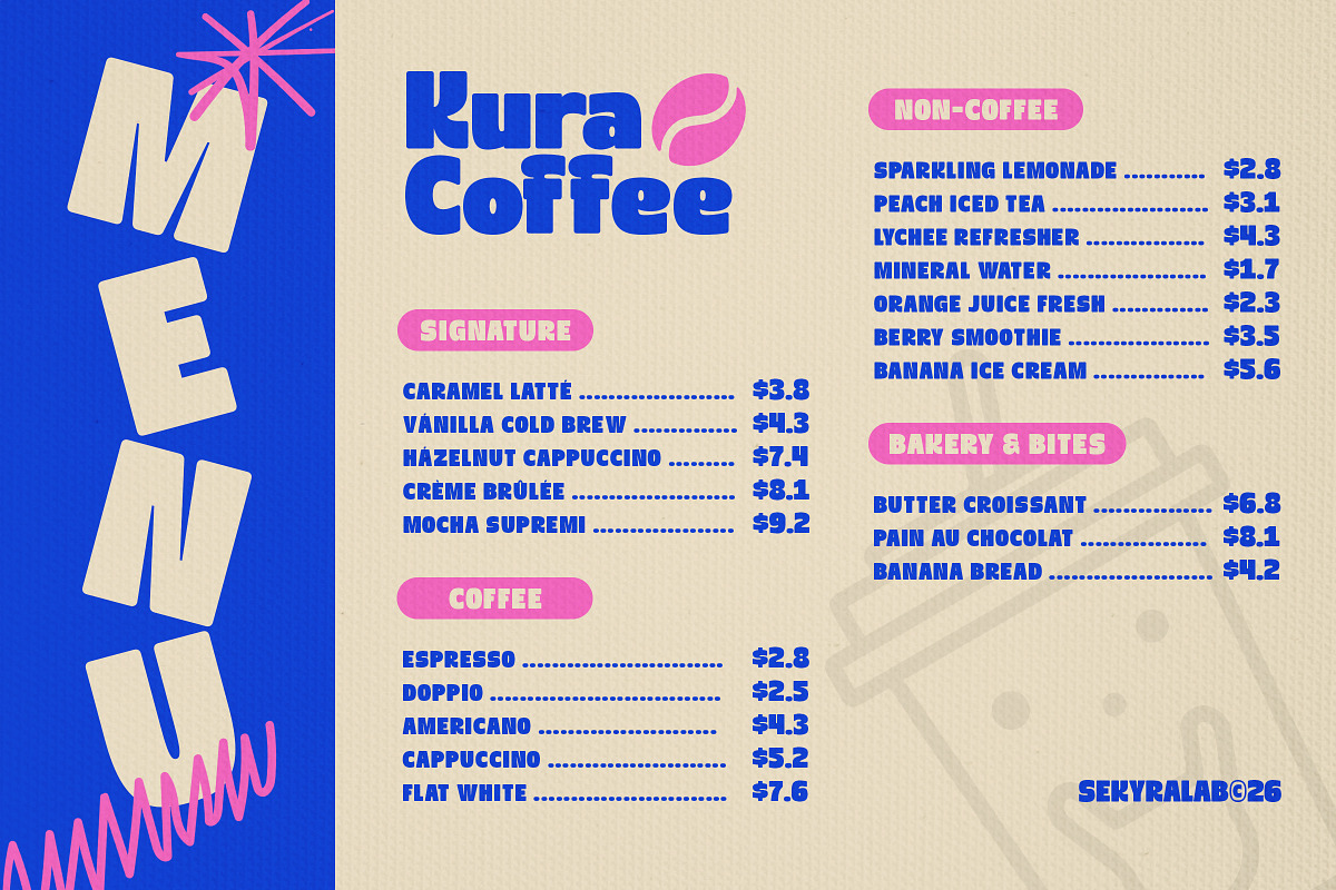 Kura – Funky Bold Display Sans Font, a Sans Serif Font by Sekyra Lab (Photo 8 of 12)