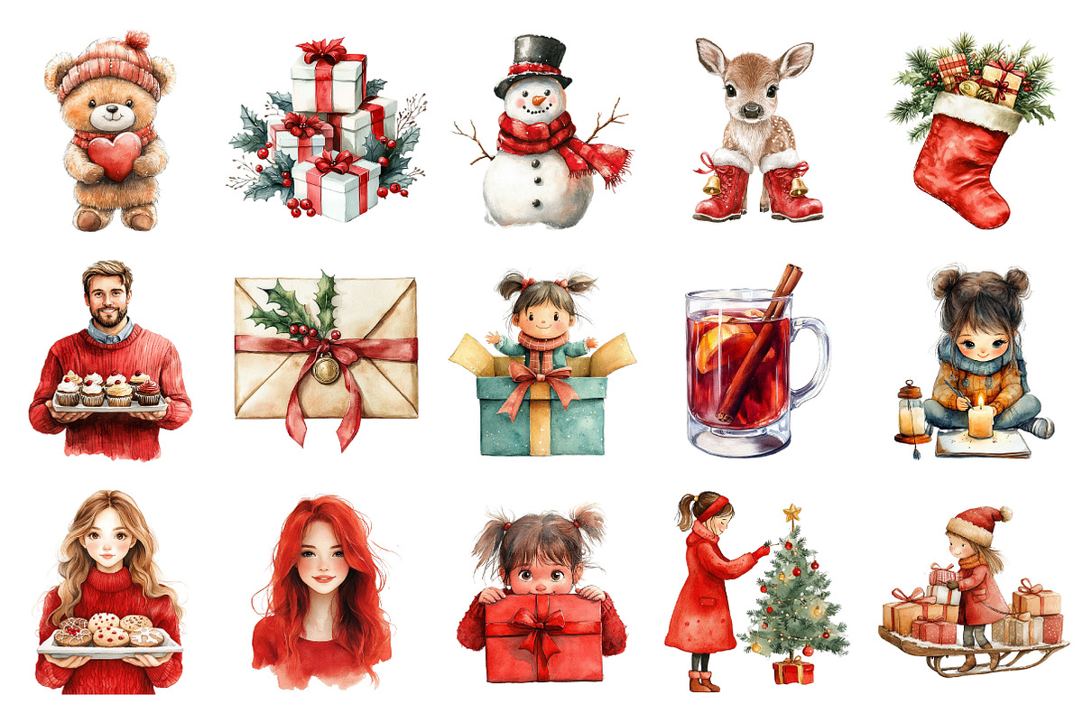 Watercolor Merry Christmas Clipart, an Illustration by Daily.Designs (Photo 3 of 4)