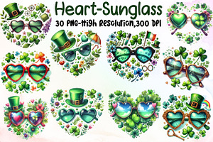 St.Patrick's Day Heart-Sunglass Clip, an Illustration by Sublimation Artist