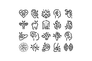 Body pain and ache glyph line icons, an Object Graphic by pikepicture