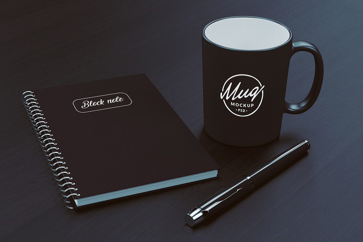 Coffee Mug Mockup on Black Table, a Cups & Container Mockup by Designrepos