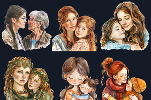 Moms And Daughters Clipart