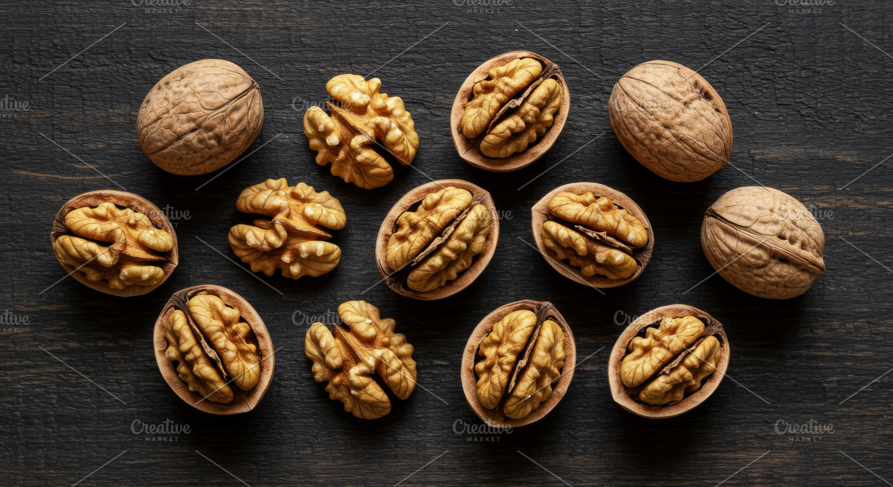 Whole and shelled walnuts arranged o, a Food & Drink Photo by professorinc