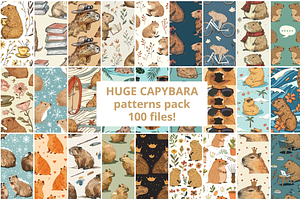 100 Trend Capybara Seamless Patterns