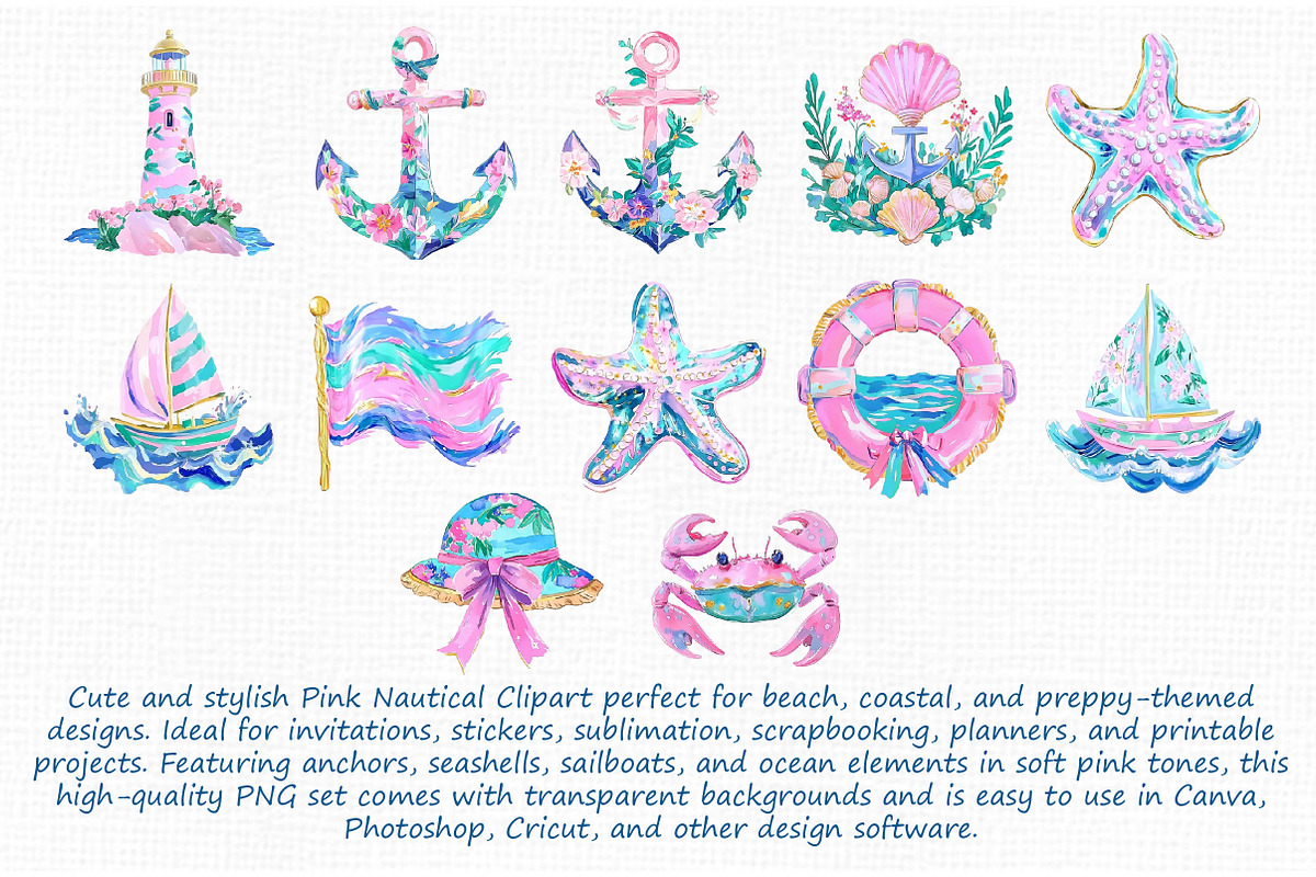 Pink Nautical Clipart, an Illustration by Libby Wishes (Photo 2 of 7)