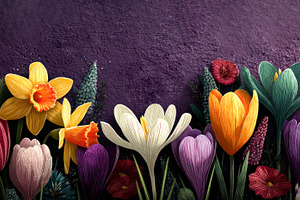 Vibrant Spring Flower Border with Daffodils Tulips Crocuses and, a Nature Photo by José Manuel Gelpi