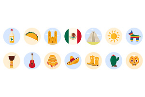 Travel to Mexico set of round, a Food Illustration by Flashvector