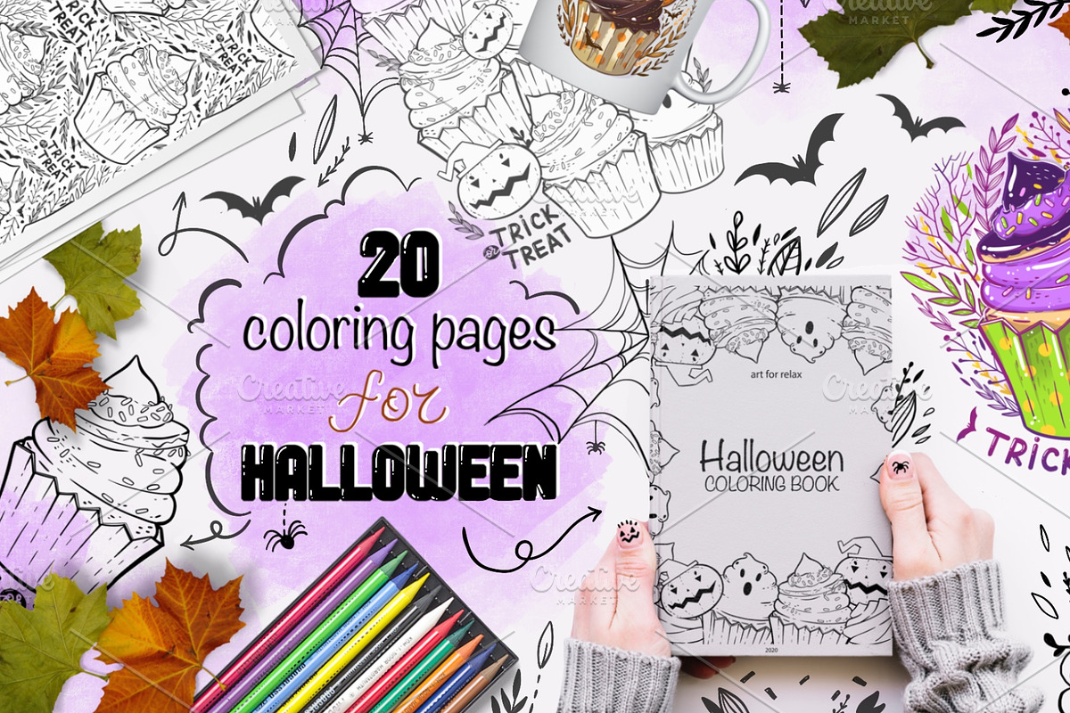 HALLOWEEN CUPCAKES: coloring pages, a Seasonal Illustration by Eereen Studio (Photo 1 of 6)