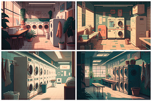 24 Lofi Laundry Mat Backgrounds 6K