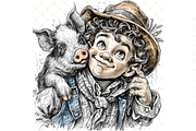 Boy and Piglet Clipart JPG, a Person Illustration by Memories By Lea (Thumbnail 18 of 18)