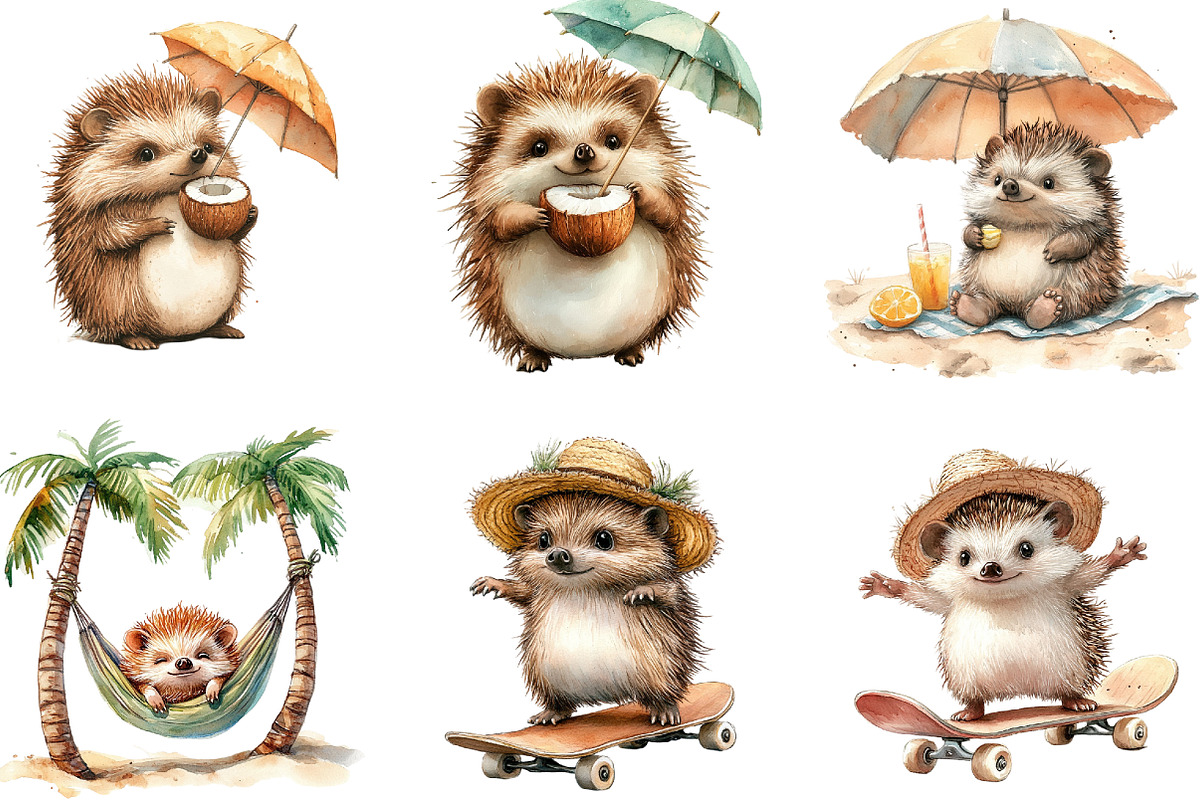 Summer Hedgehog Clipart, an Illustration by DreamArtGraphic (Photo 3 of 4)