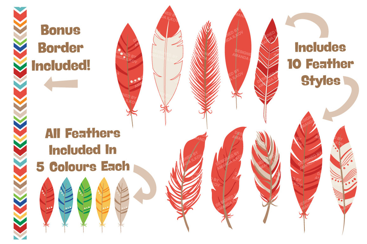 Kids Feather Clipart & Vectors, an Illustration by Amanda Ilkov (Photo 2 of 4)