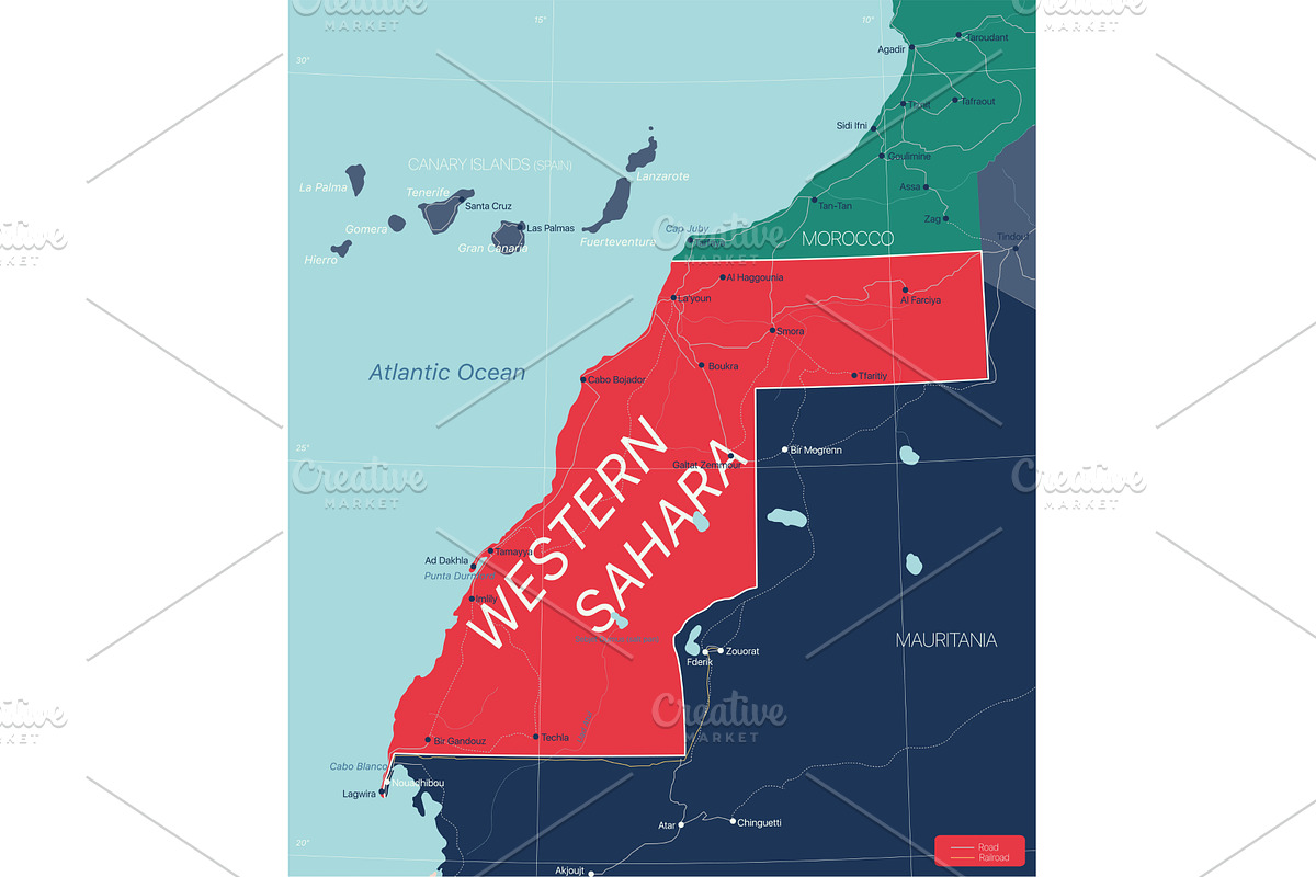 Western Sahara detailed editable map, an Illustration by Jan Jack Russo Media