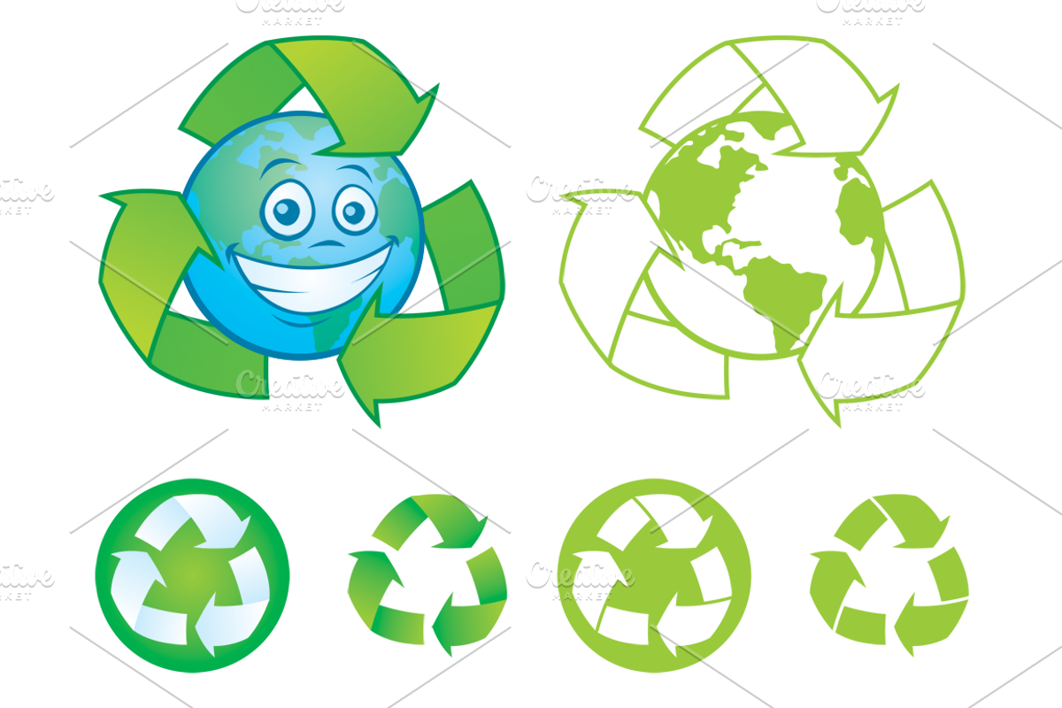 Recycle Symbols and Cartoon Earth, an Illustration by Schwegel Illustration