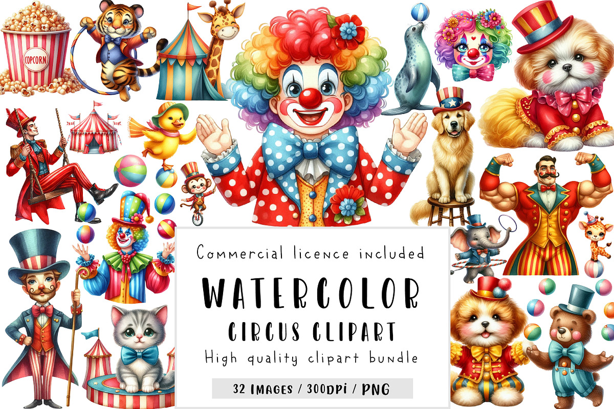 Circus Watercolor Clipart, an Illustration by CreationArt (Photo 1 of 5)