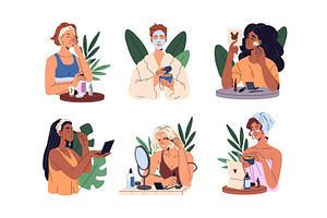 Girls doing makeup, skincare set, a Person Illustration by PaperTrident