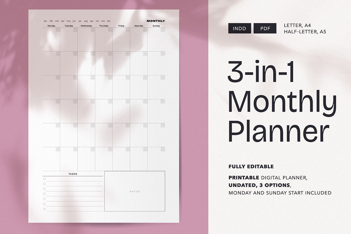 3-in-1 Undated Monthly Planner, a Stationery Template by PickMimi (Photo 1 of 4)