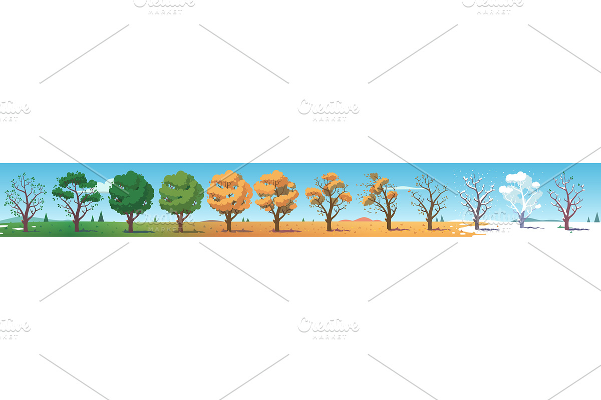 All seasons tree plant landscape set, a Person Illustration by Iconicbestiary