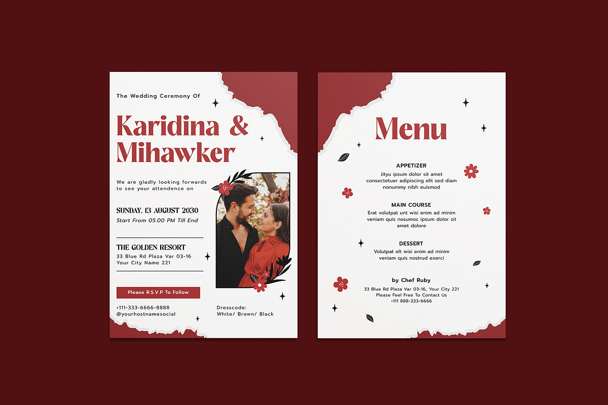 Red Torn Wedding Invitation Template, an Invitation Template by iDoodle Studio (Photo 1 of 4)
