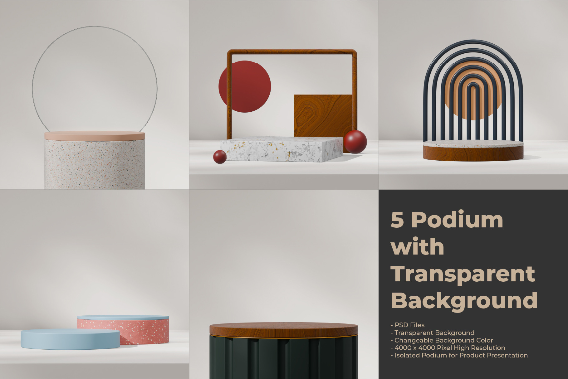 5 Podium with Transparent Background, an Advertising Mockup by faustudio