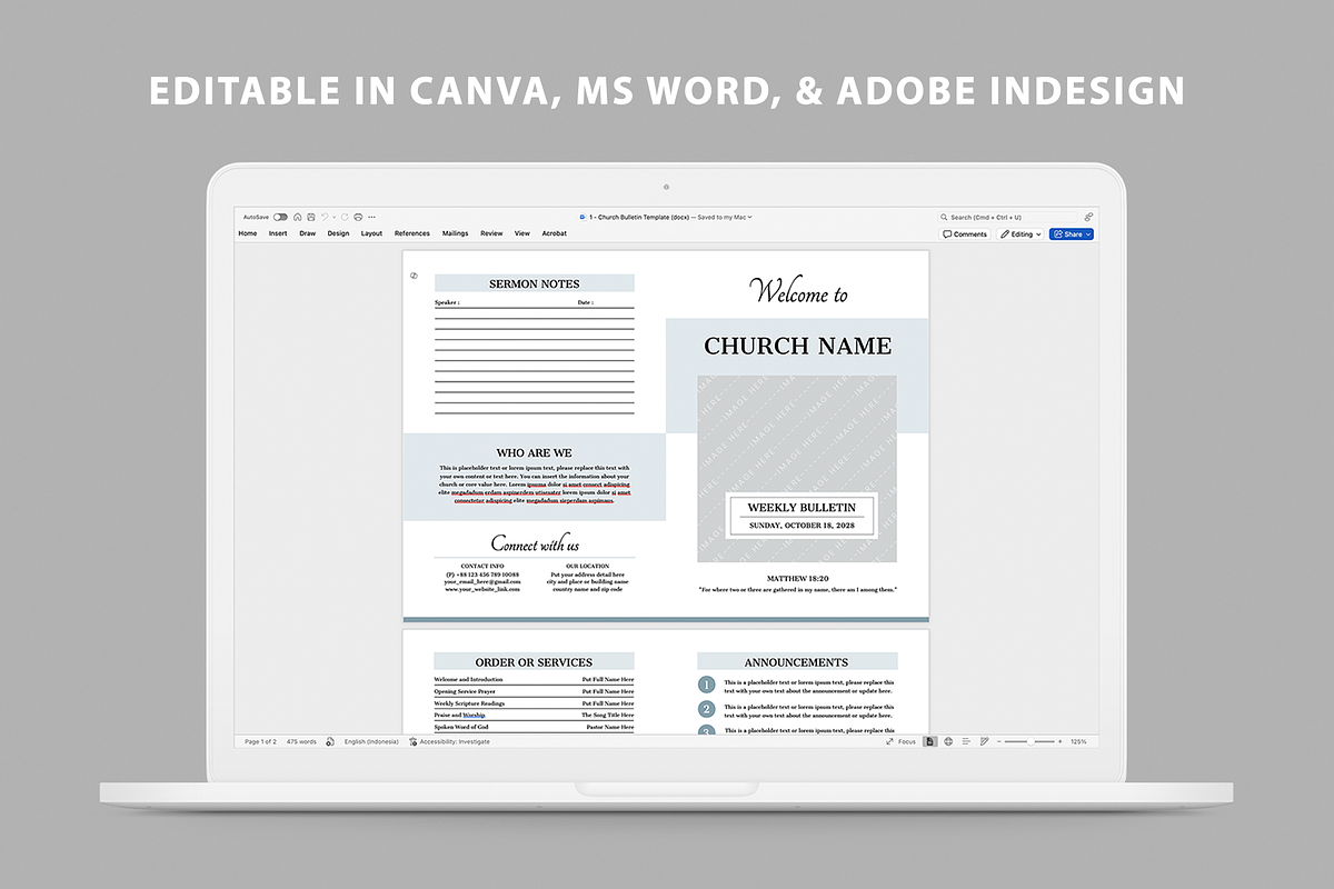 Church Bulletin | Canva, Word, Indd preview 5