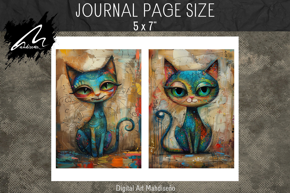 Cute Quirky Cat, Junk Journal Pages, an Animal Illustration by Digital Art Mahdiseño (Photo 5 of 9)