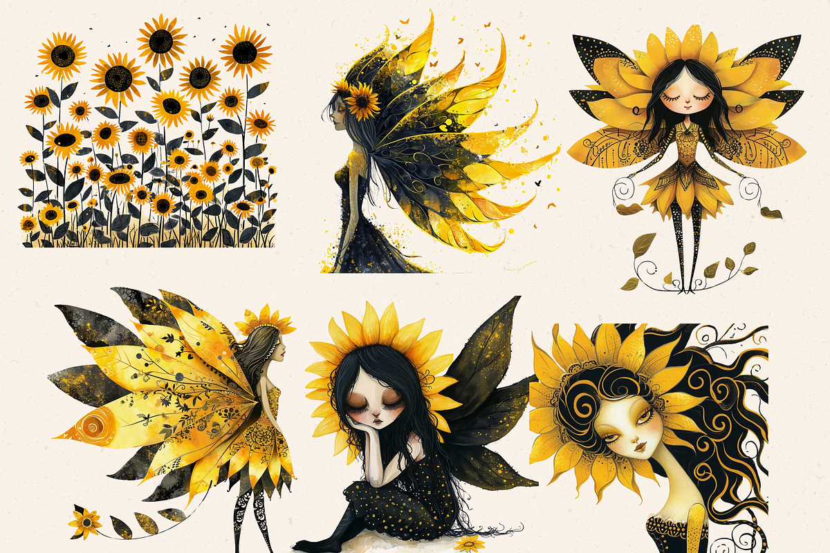 SUNFLOWER FOREST FAIRY CLIPART PACK, a Person Illustration by Daring Digies (Photo 4 of 7)
