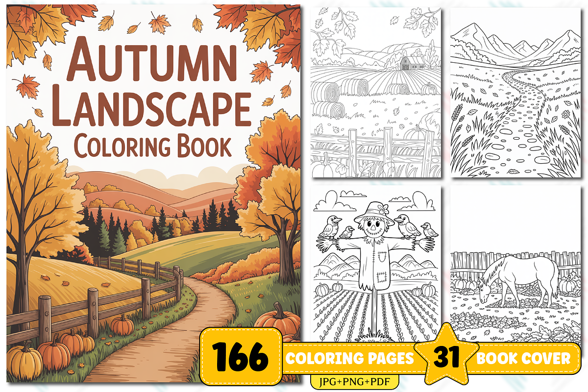Autumn Landscape Coloring Book, a Seasonal Illustration by Design Station (Photo 1 of 5)