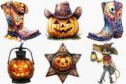 Watercolor Cowboy Halloween Clipart, an Illustration by Canvas Craft (Thumbnail 3 of 7)