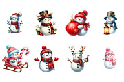 Cute Christmas Snowman Clipart, an Illustration by DreamArtGraphic (Thumbnail 2 of 5)