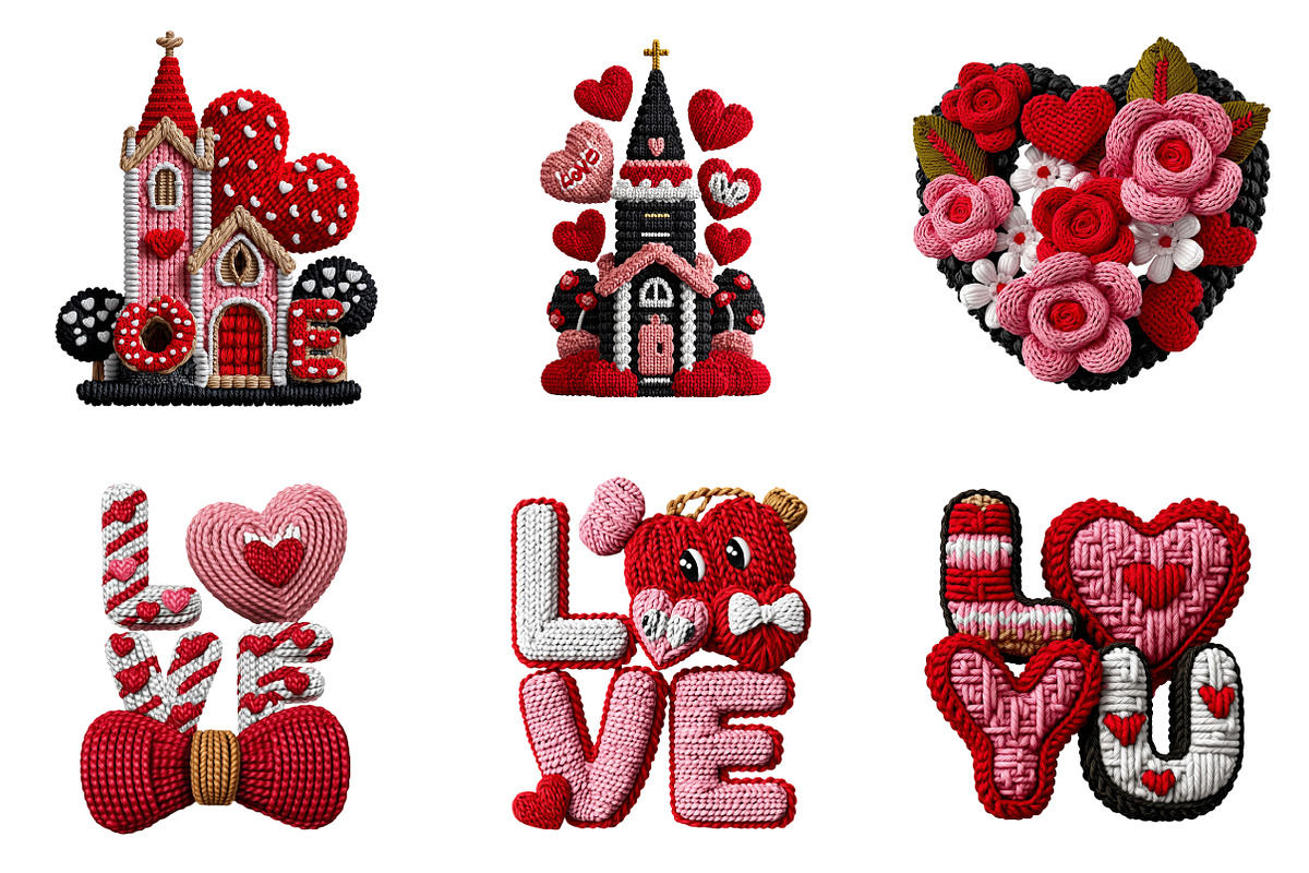 Faux Yarn Valentine Day Clipart, an Illustration by SinaCreation (Photo 3 of 11)