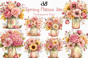 Watercolor Spring Mason Jar Clipart, an Illustration by Craft Nest