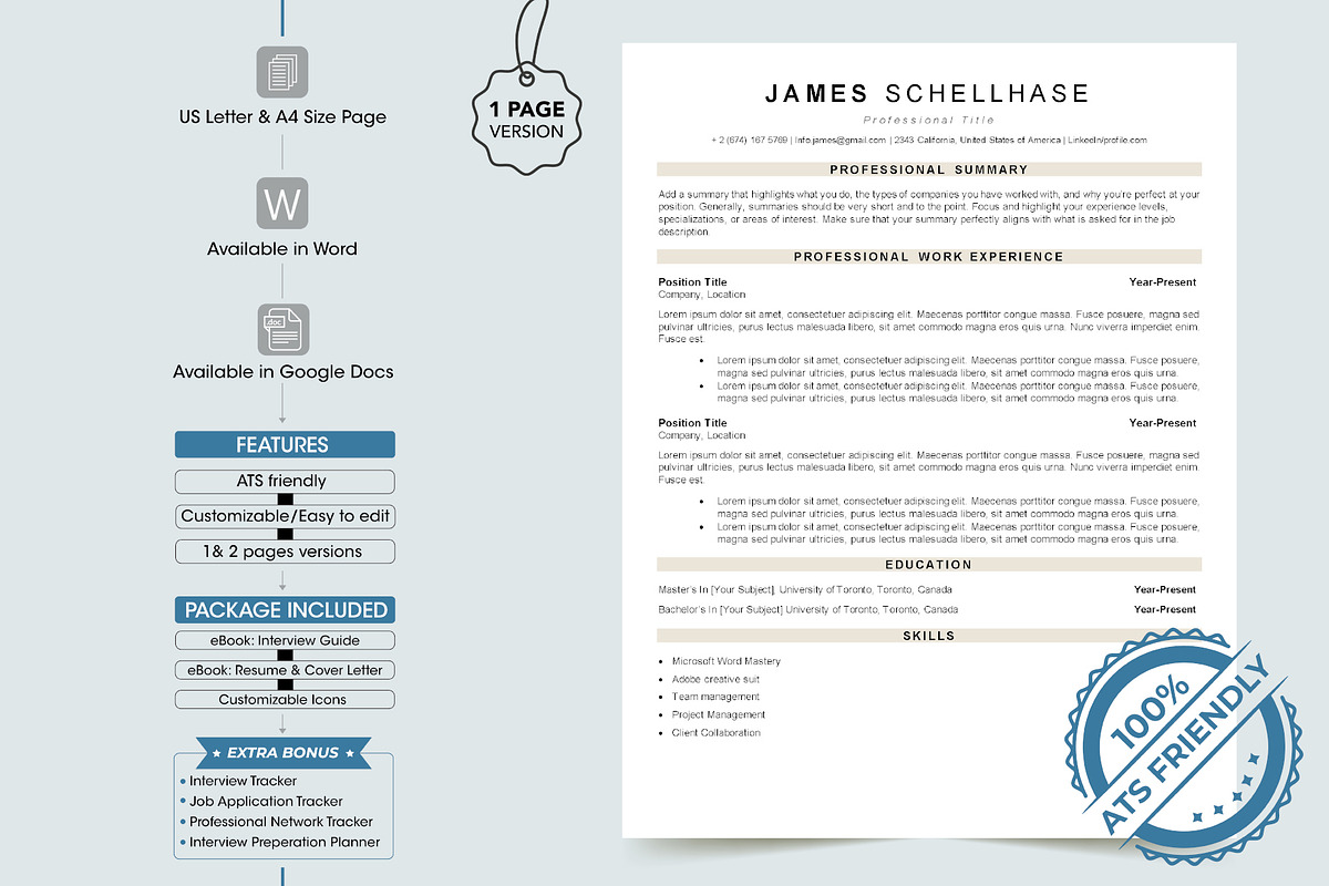 ATS-Friendly Resume Template, word, a Resume Template by Design_Xlab (Photo 1 of 10)