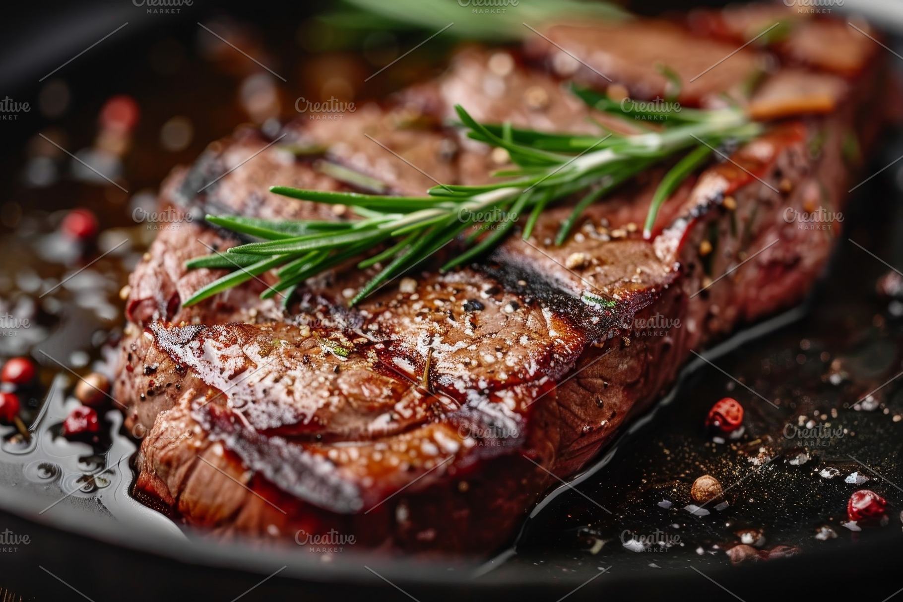 Juicy grilled steak garnished with f, a Photo by Tanuart