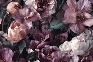 Vintage Dark Plum Floral Pattern, a Pattern Graphic by Virgo Studio