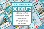 800 Canva Travel Templates, a Social Media Template by Oh So Social Boutique (Thumbnail 2 of 7)