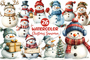 Watercolor Christmas Snowman Clipart, an Illustration by Dream Creation (Thumbnail 1 of 6)