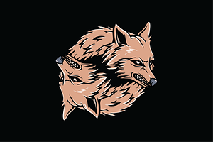 Dual Wolf Head Tattoo Design, an Object Illustration by nomlimo.com