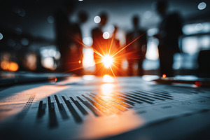 Business meeting with charts, silhouettes, and dynamic lighting in an office, a Person Photo by AS photostudio